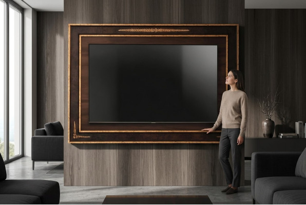 Revêtement de panneau mural TV en bois Baroque Meuble TV de luxe pour salon.