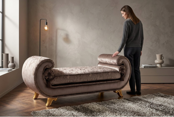 Salle de séjour Salon Mobilier Design Classique Canapé Marron Textile Chaise Longue neuf
