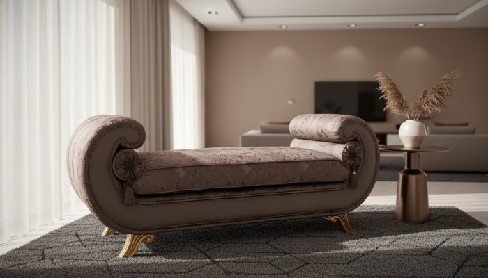 Salle de séjour Salon Mobilier Design Classique Canapé Marron Textile Chaise Longue neuf