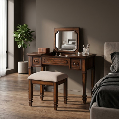 Coiffeuse Tabouret Bois Chambre de qualité Bois de buis Chêne rouge Créatif Moderne Luxe