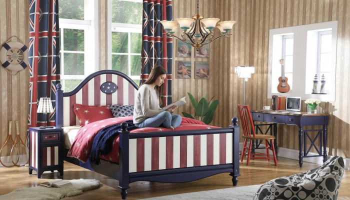 Amérique Lit Chambre d'enfants Lits Chambre Bois Bois véritable Mobilier Bleu Design