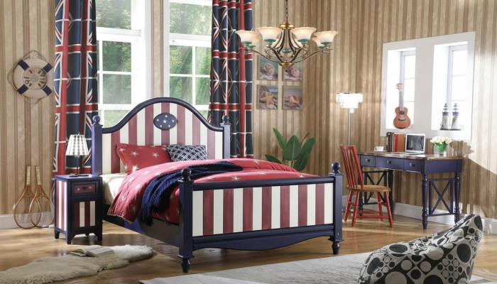 Amérique Lit Chambre d'enfants Lits Chambre Bois Bois véritable Mobilier Bleu Design