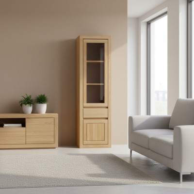 Armoire en bois, vitrine en verre, armoire en bois massif faite main pour le salon