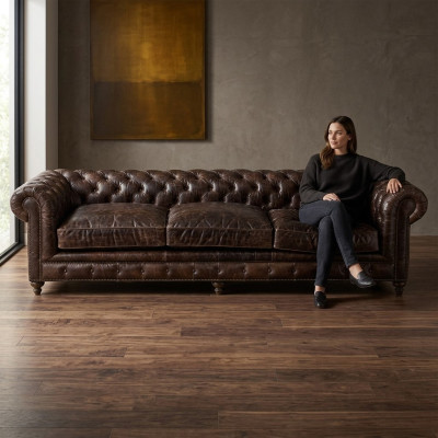 Canapé Chesterfield marron en tissu pour canapé en cuir, canapés en tissu, suite rembourrée Big XXL