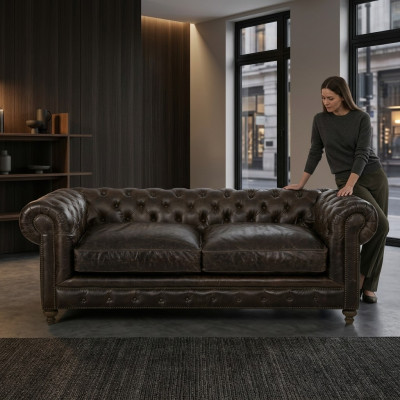 Canapé 3 places de designer Chesterfield marron pour salon