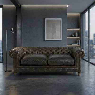 Canapé 3 places de designer Chesterfield marron pour salon