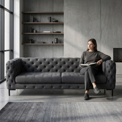 Tissu d'ameublement gris Chesterfield 3 places canapé de luxe pour salon