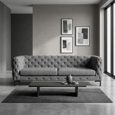 Tissu d'ameublement gris Chesterfield 3 places canapé de luxe pour salon