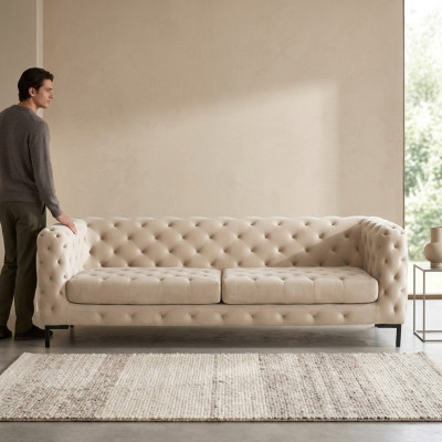 Canapé de salon de luxe trois places Chesterfield beige design