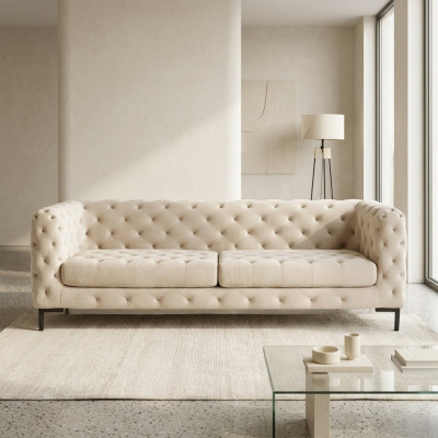 Canapé de salon de luxe trois places Chesterfield beige design