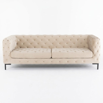 Canapé de salon de luxe trois places Chesterfield beige design