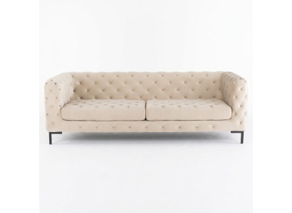 Canapé de salon de luxe trois places Chesterfield beige design