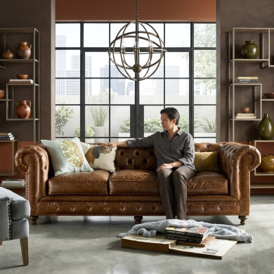 Designer Chesterfield brun canapé trois places de luxe 3 places
