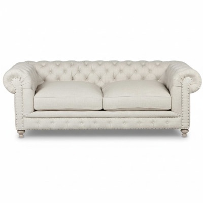 Canapé Chesterfield 3 places en tissu blanc de luxe