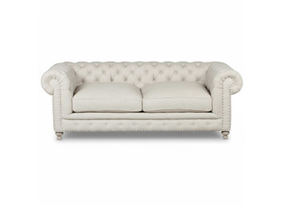 Canapé Chesterfield 3 places en tissu blanc de luxe