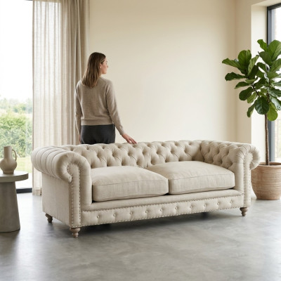 Canapé de luxe White Chesterfield trois places moderne pour salon de trois places