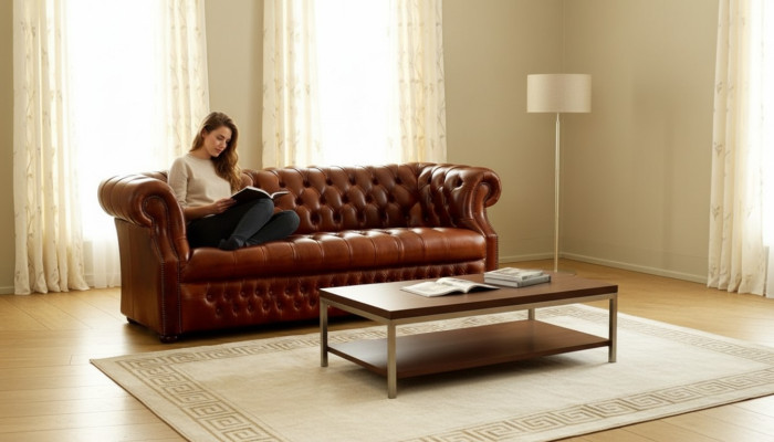 Canapé 3 places de designer Chesterfield marron. Canapé élégant