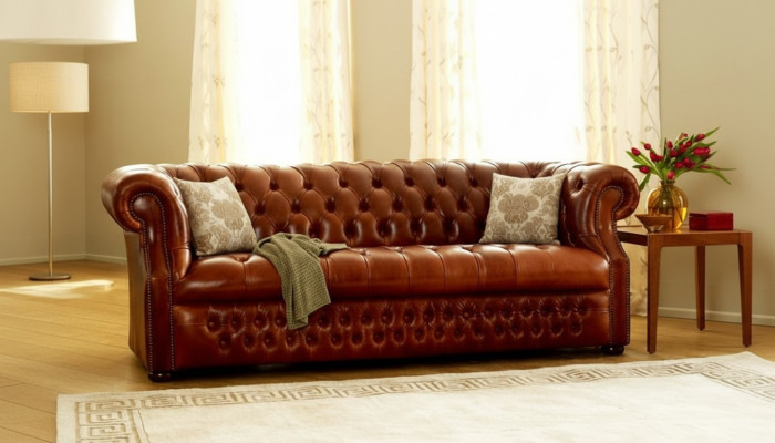 Canapé 3 places de designer Chesterfield marron. Canapé élégant