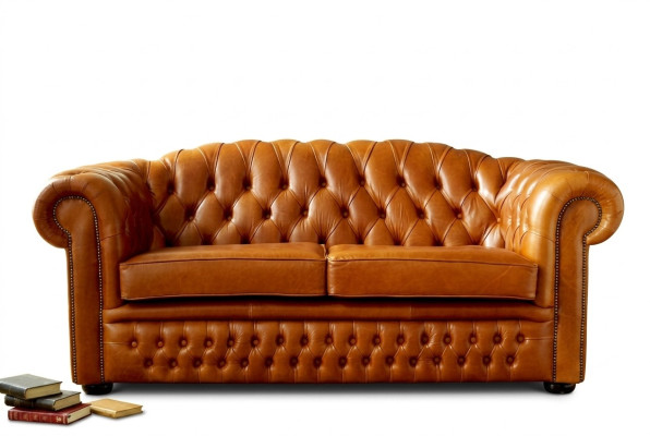 Canapé Chesterfield en tissu d'ameublement en cuir Marron 3 places