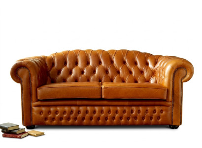 Canapé Chesterfield en tissu d'ameublement en cuir Marron 3 places
