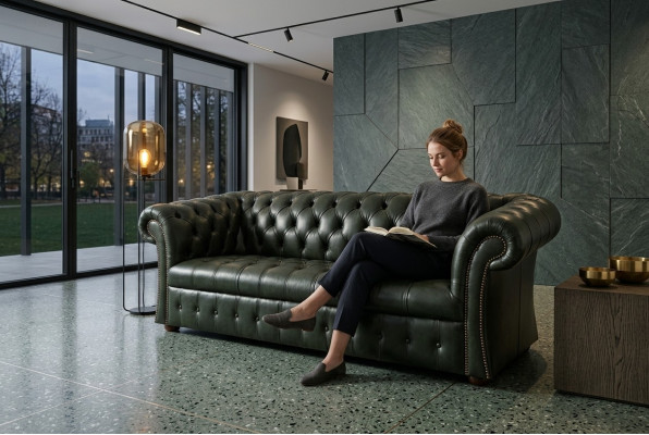 Canapé de luxe 3 places Chesterfield vert design