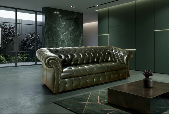 Canapé de luxe 3 places Chesterfield vert design