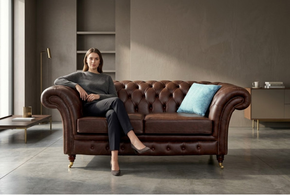 Canapé Club Chesterfield pour hommes, canapé en cuir rembourré 2 places, marron, NEUF jvmoebel ®