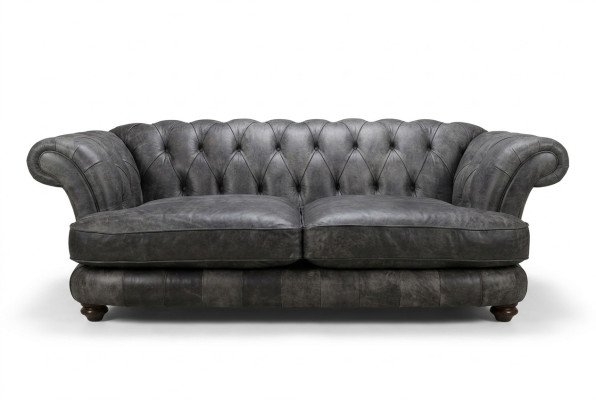 Canapé Chesterfield Big Xxl % Cuir Noir 3 Places Style Vintage
