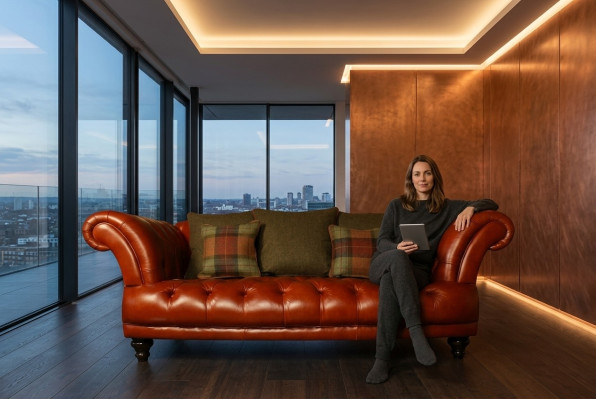Canapé Chesterfield en cuir marron avec tissu de rembourrage suite de canapés 3 places neuf