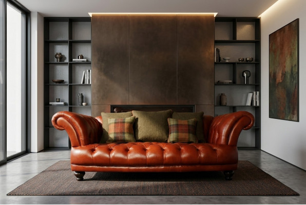 Canapé Chesterfield en cuir marron avec tissu de rembourrage suite de canapés 3 places neuf