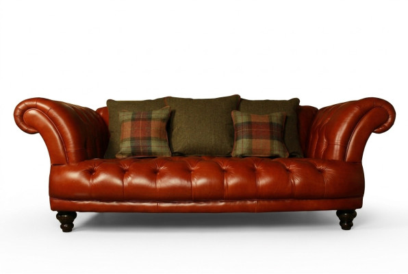 Canapé Chesterfield en cuir marron avec tissu de rembourrage suite de canapés 3 places neuf