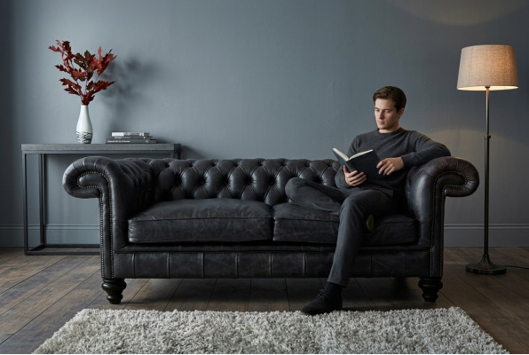 Designer canapé Chesterfield gris 3 places de luxe pour salon