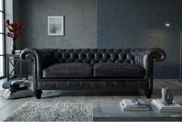 Designer canapé Chesterfield gris 3 places de luxe pour salon