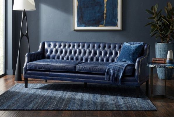 Canapé Chesterfield bleu en tissu d'ameublement en cuir Canapé Suite 4 places neuf
