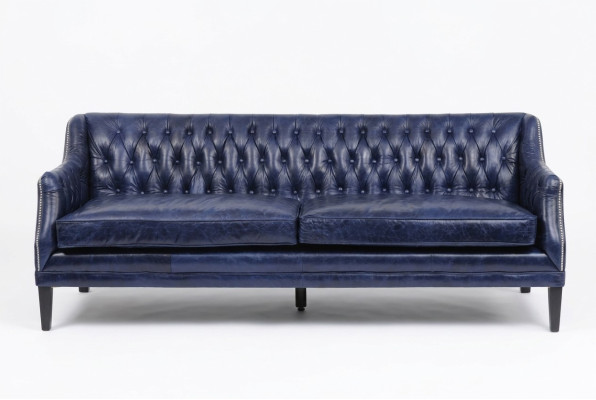 Canapé Chesterfield bleu en tissu d'ameublement en cuir Canapé Suite 4 places neuf