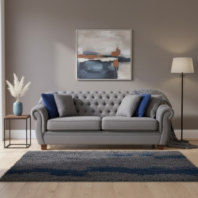 Tissu d'ameublement Chesterfield pour le salon trois places. Design textile.