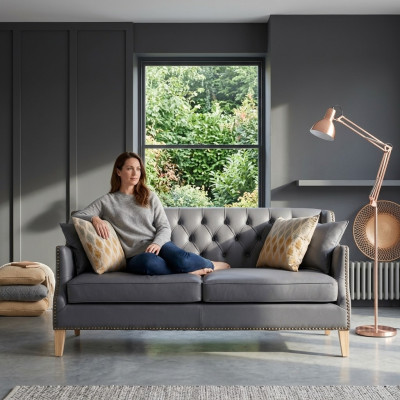 Canapé Chesterfield gris de bureau, sofa de réception, canapés en cuir et textile, neuf jvmoebel ®