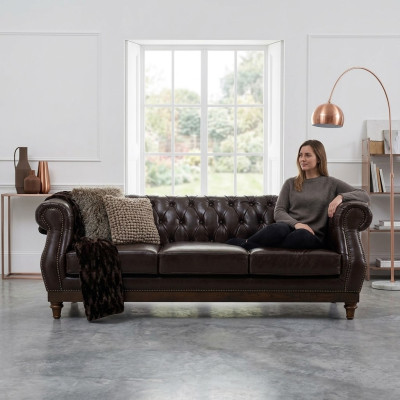 Canapé de salon de luxe Chesterfield designer marron 3 places