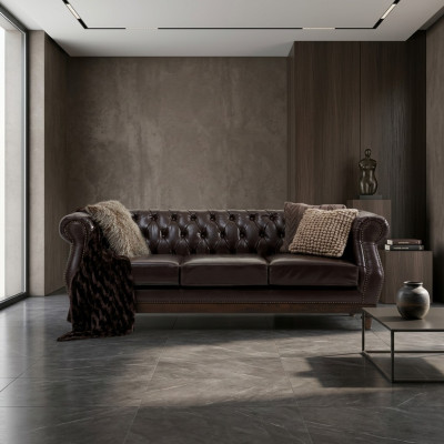 Canapé de salon de luxe Chesterfield designer marron 3 places