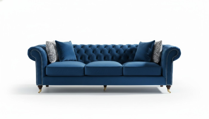Canapé Chesterfield bleu de luxe pour salon en tissu