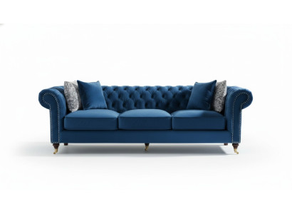 Canapé Chesterfield bleu de luxe pour salon en tissu
