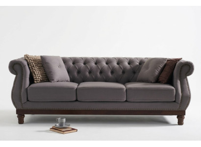 Canapé Chesterfield gris en tissu pour canapé, canapé en tissu designer 3 places