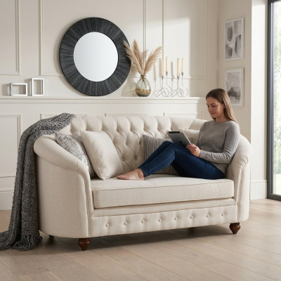 Canapé en tissu classique - canapé Chesterfield beige en tissu 2 places Neuf jvmoebel ®