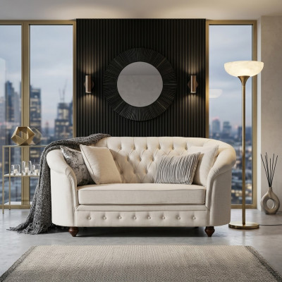 Canapé en tissu classique - canapé Chesterfield beige en tissu 2 places Neuf jvmoebel ®
