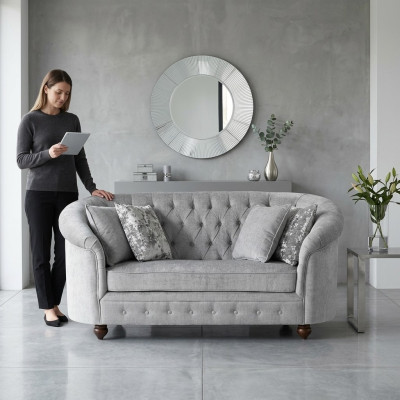 jvmoebel ® - Canapé de style campagnard - Canapé en tissu Chesterfield gris neuf