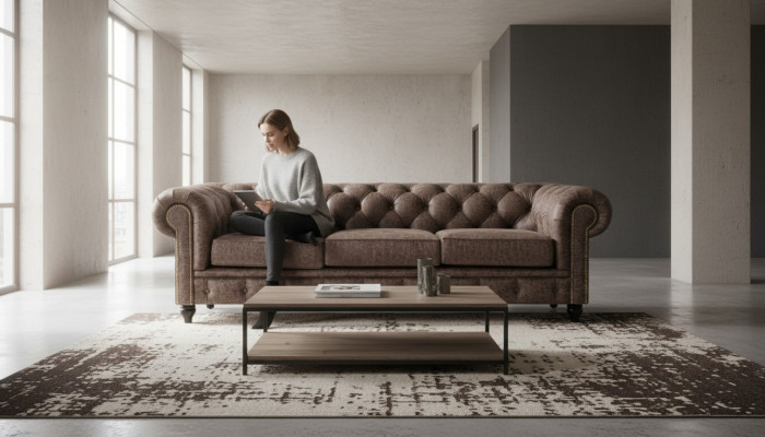Mens Club Chesterfield Sofa Couch Leather Upholstery Three Seater Brown NEW  Club masculin Chesterfield canapé en cuir Trois places Brun NEUF