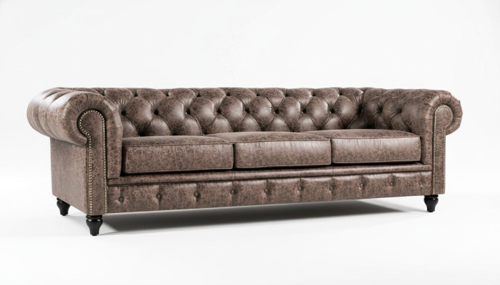 Mens Club Chesterfield Sofa Couch Leather Upholstery Three Seater Brown NEW  Club masculin Chesterfield canapé en cuir Trois places Brun NEUF
