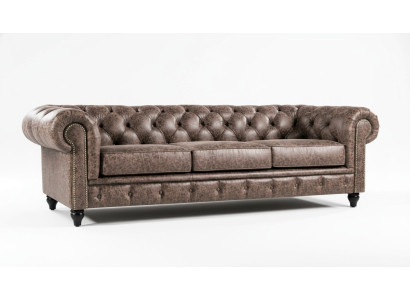 Mens Club Chesterfield Sofa Couch Leather Upholstery Three Seater Brown NEW  Club masculin Chesterfield canapé en cuir Trois places Brun NEUF