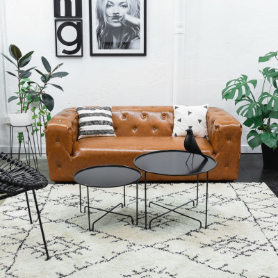 Style américain canapé Chesterfield en cuir trois places brun