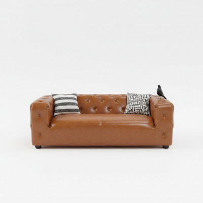 Style américain canapé Chesterfield en cuir trois places brun